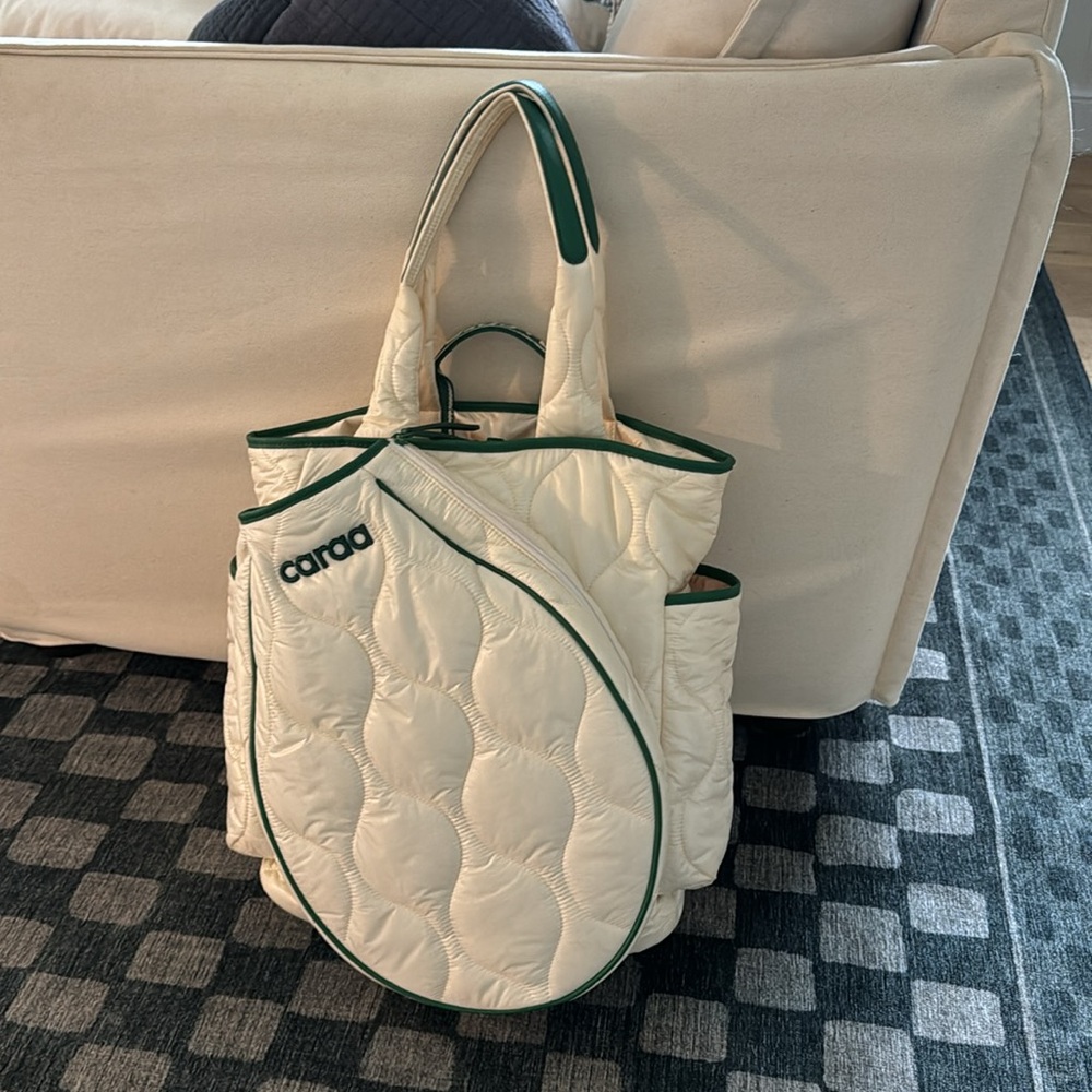 Caraa Cream and Green Tennis Bag with Quilted Design